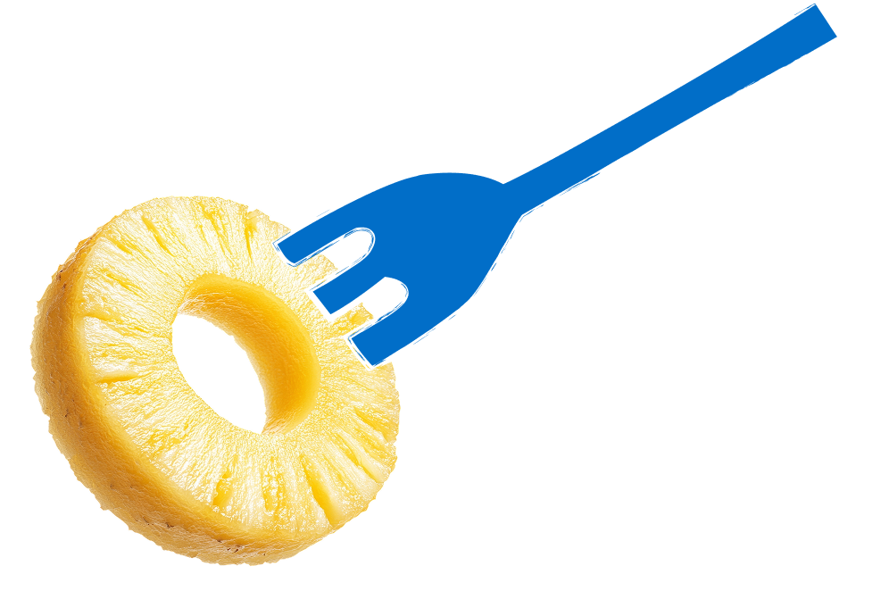 slice of pineapple with fork in it