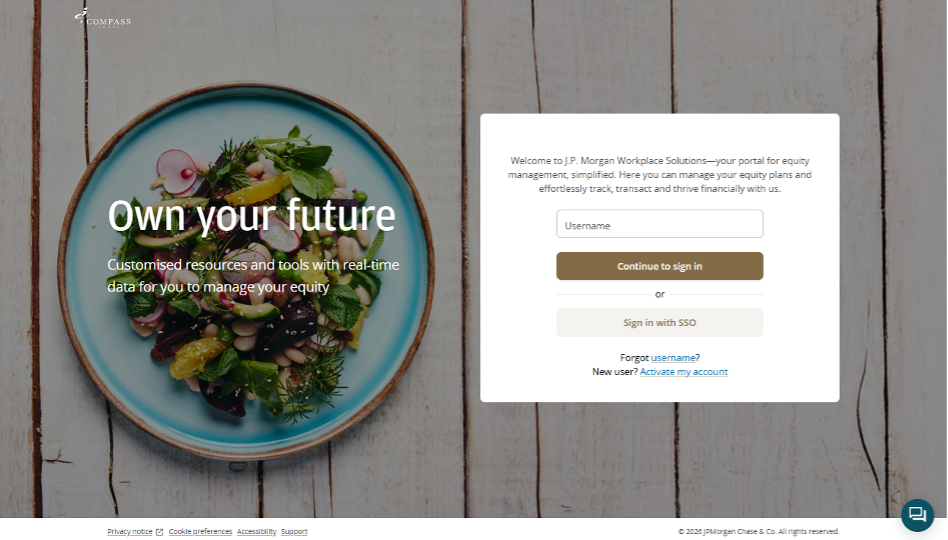 JP Morgan Compass group sign in page image